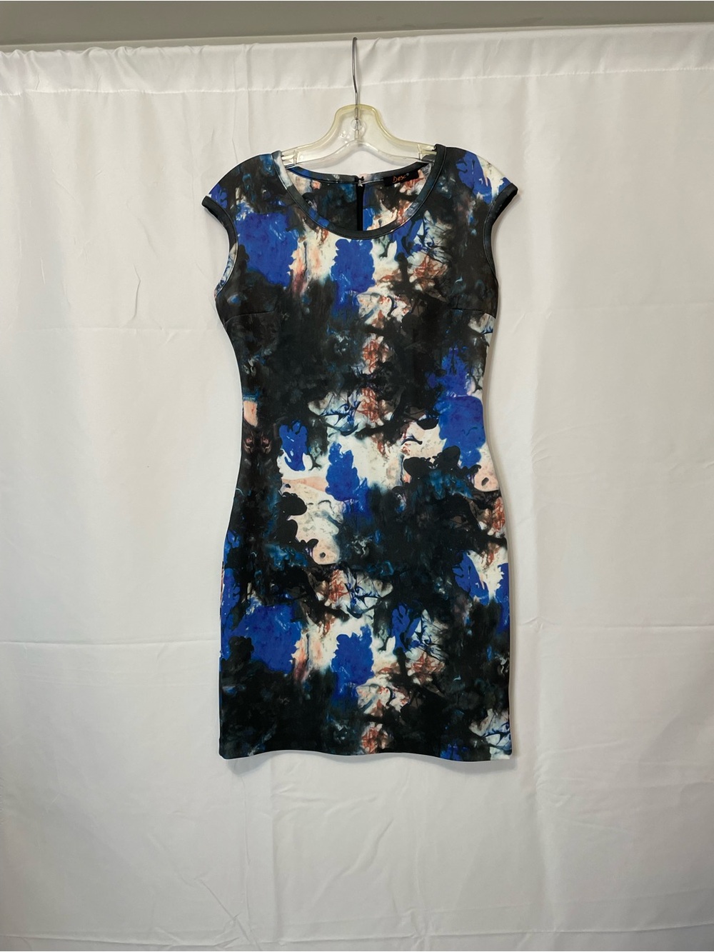Dex Abstract Cap-Sleeve Mini Dress Black, Blue and White Womens Small